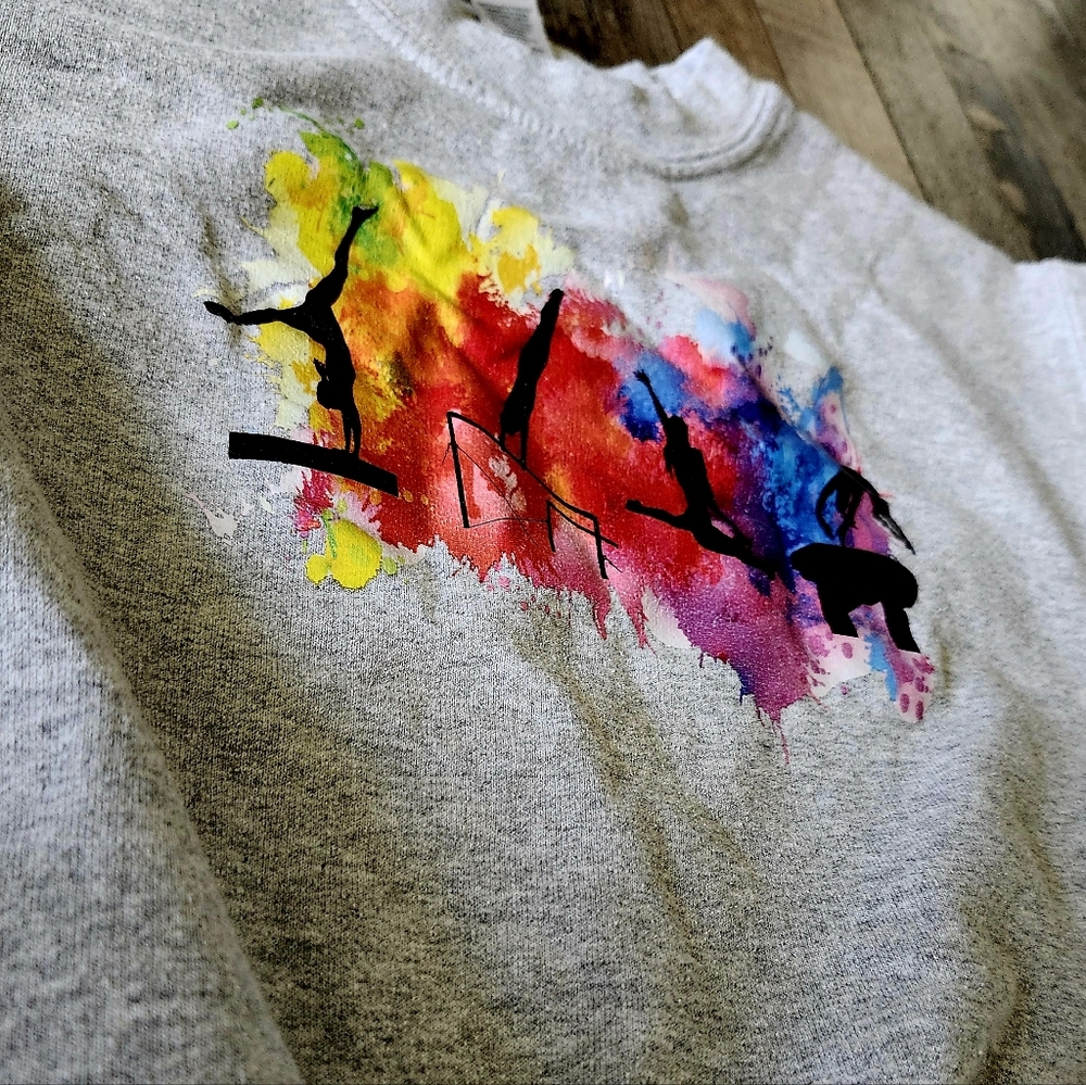 Gymnastics Crewneck Sweatshirt Youth Small – Rainbow Silhouette, Gildan Heavy